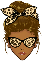 (309-01-2) African American Messy Bun Mom Leopard Print Sunglasses