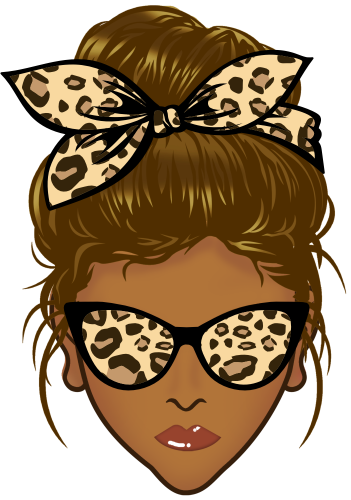 (309-01-2) African American Messy Bun Mom Leopard Print Sunglasses