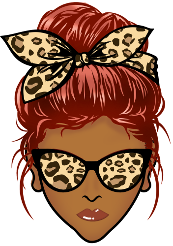 (309-01-2) African American Messy Bun Mom Leopard Print Sunglasses