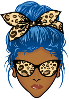 (309-01-2) African American Messy Bun Mom Leopard Print Sunglasses