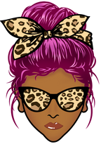 (309-01-2) African American Messy Bun Mom Leopard Print Sunglasses
