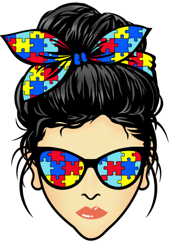 (309-02-1) Messy Bun Mom Autism Puzzle Print Sunglasses