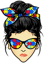 (309-02-1) Messy Bun Mom Autism Puzzle Print Sunglasses