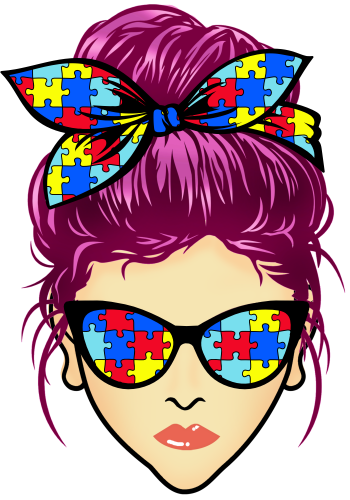 (309-02-1) Messy Bun Mom Autism Puzzle Print Sunglasses