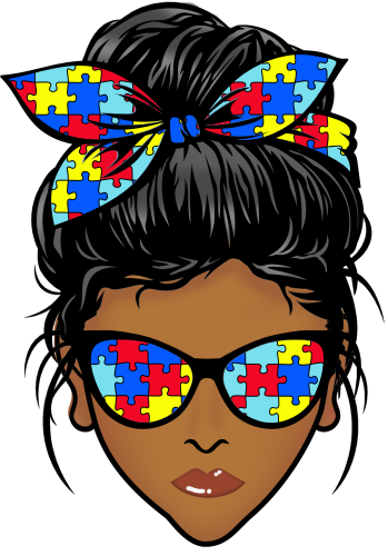 (309-02-2) African American Messy Bun Mom Autism Puzzle Print Sunglasses