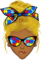 (309-02-2) African American Messy Bun Mom Autism Puzzle Print Sunglasses