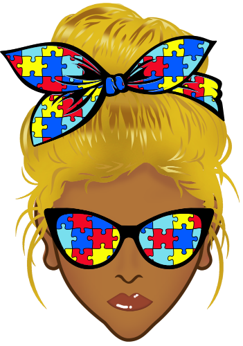 (309-02-2) African American Messy Bun Mom Autism Puzzle Print Sunglasses
