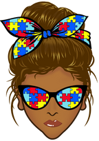 (309-02-2) African American Messy Bun Mom Autism Puzzle Print Sunglasses