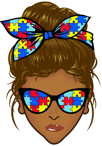 (309-02-2) African American Messy Bun Mom Autism Puzzle Print Sunglasses