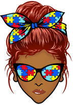 (309-02-2) African American Messy Bun Mom Autism Puzzle Print Sunglasses