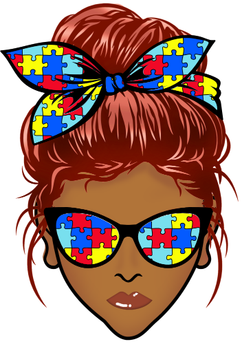 (309-02-2) African American Messy Bun Mom Autism Puzzle Print Sunglasses
