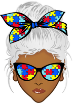 (309-02-2) African American Messy Bun Mom Autism Puzzle Print Sunglasses