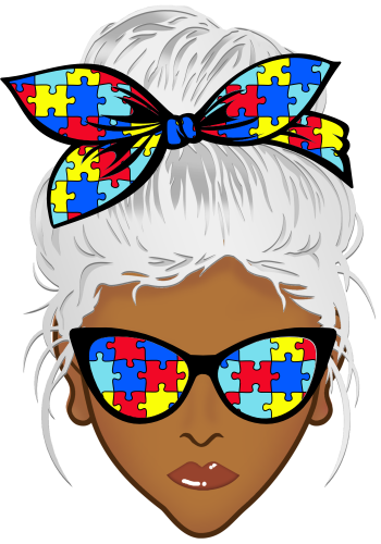(309-02-2) African American Messy Bun Mom Autism Puzzle Print Sunglasses