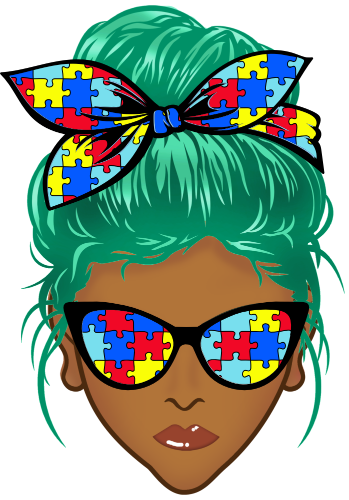 (309-02-2) African American Messy Bun Mom Autism Puzzle Print Sunglasses