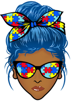 (309-02-2) African American Messy Bun Mom Autism Puzzle Print Sunglasses