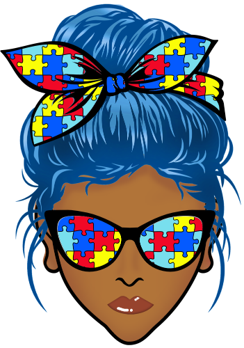 (309-02-2) African American Messy Bun Mom Autism Puzzle Print Sunglasses