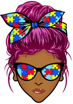 (309-02-2) African American Messy Bun Mom Autism Puzzle Print Sunglasses
