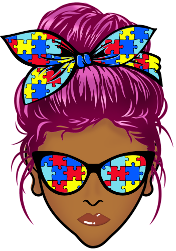 (309-02-2) African American Messy Bun Mom Autism Puzzle Print Sunglasses