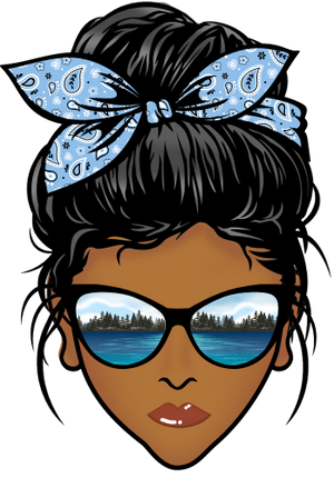 (309-06-2) African American Messy Bun Mom Lake Reflection Sunglasses