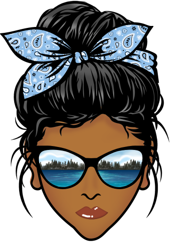 (309-06-2) African American Messy Bun Mom Lake Reflection Sunglasses