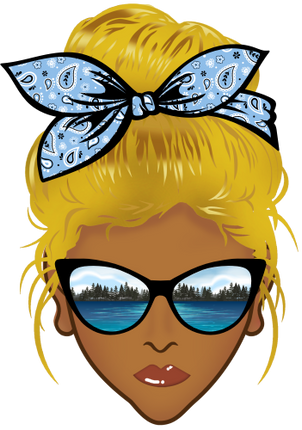(309-06-2) African American Messy Bun Mom Lake Reflection Sunglasses