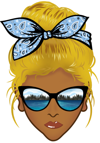 (309-06-2) African American Messy Bun Mom Lake Reflection Sunglasses