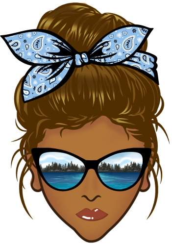 (309-06-2) African American Messy Bun Mom Lake Reflection Sunglasses