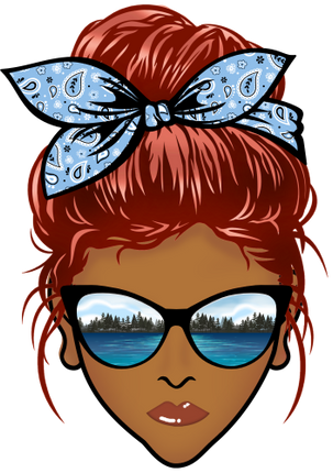 (309-06-2) African American Messy Bun Mom Lake Reflection Sunglasses