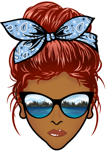 (309-06-2) African American Messy Bun Mom Lake Reflection Sunglasses
