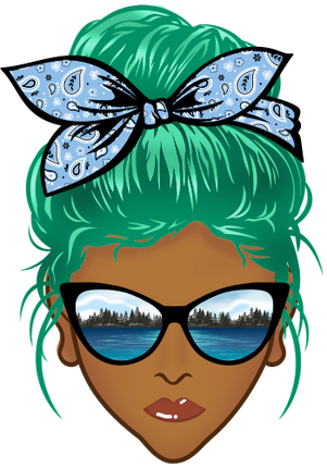 (309-06-2) African American Messy Bun Mom Lake Reflection Sunglasses