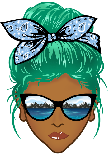 (309-06-2) African American Messy Bun Mom Lake Reflection Sunglasses