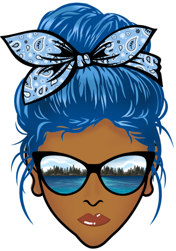 (309-06-2) African American Messy Bun Mom Lake Reflection Sunglasses