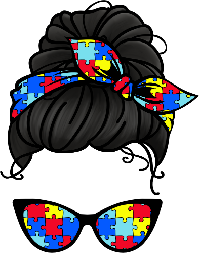 (309-08) Messy Bun Mom Autism Puzzle Print Sunglasses