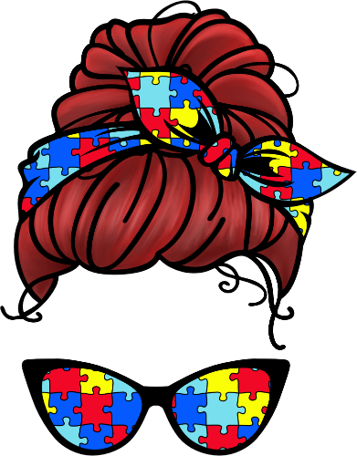 (309-08) Messy Bun Mom Autism Puzzle Print Sunglasses