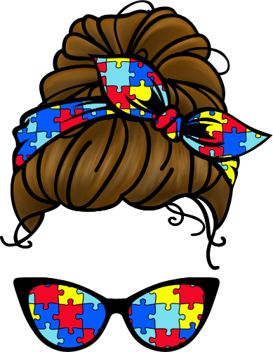 (309-08) Messy Bun Mom Autism Puzzle Print Sunglasses