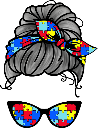 (309-08) Messy Bun Mom Autism Puzzle Print Sunglasses