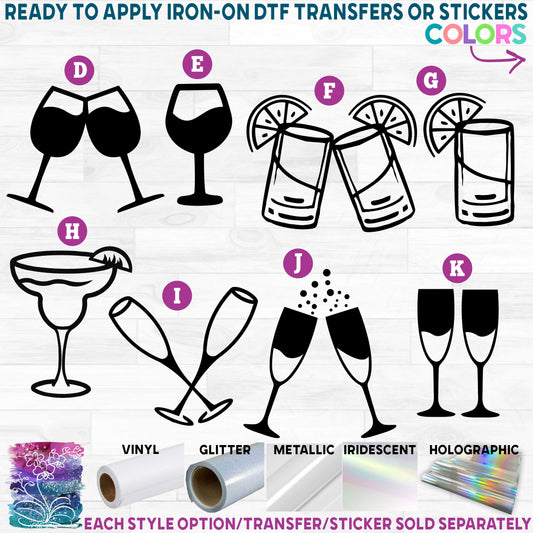 (s310-1) Wine Champagne Margarita Cocktail Glass Glasses Printed Heat Transfer or Sticker