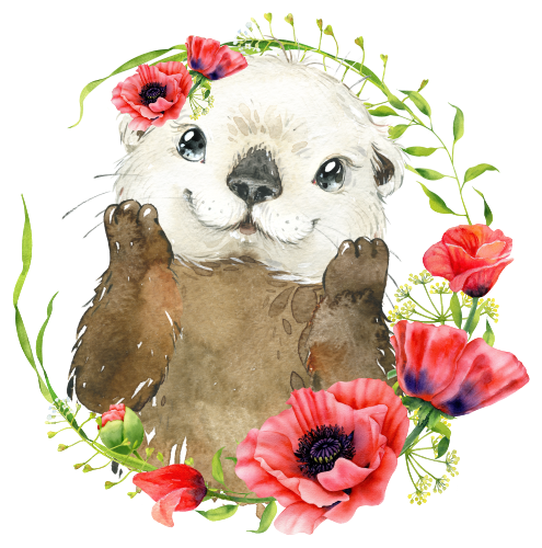 (s313-1-1S-352-2) Baby Otter Red Poppy Wreath