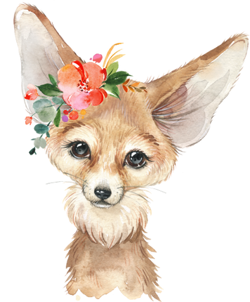 (s313-1-4A-40) Baby Fennec Fox Flowers