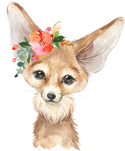 (s313-1-4A-40) Baby Fennec Fox Flowers