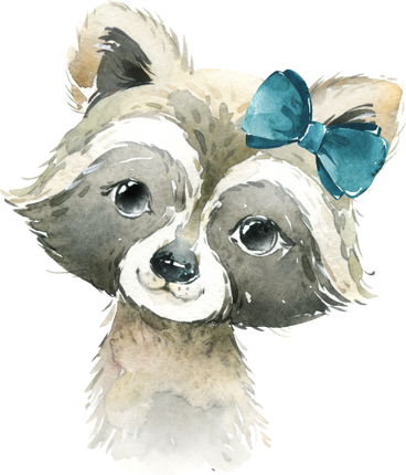 (s313-1-3B-21) Baby Racoon Teal Bow