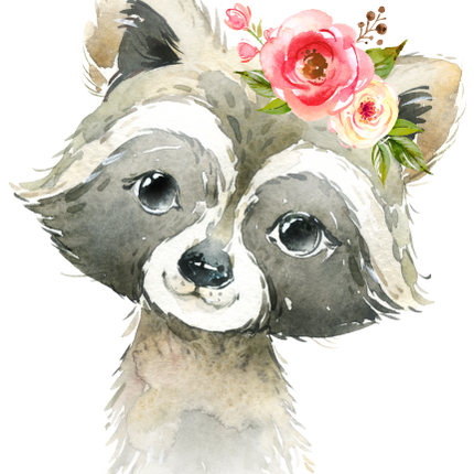(s313-1-3B-56) Baby Racoon Flowers