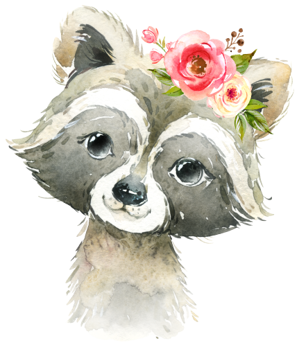 (s313-1-3B-56) Baby Racoon Flowers