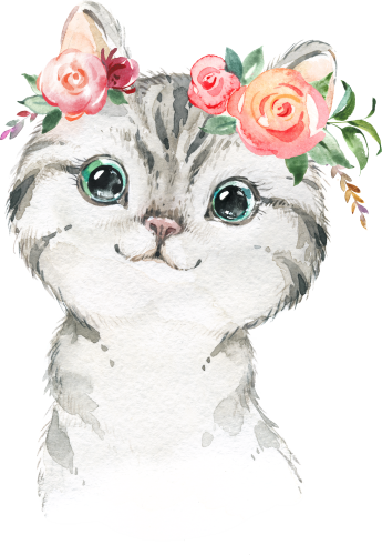 (s313-1-2E-44) Baby Cat Kitten Flowers