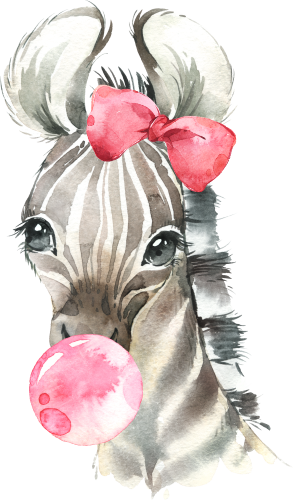 (s313-1-3F-15_2) Baby Zebra Red Bow Bubblegum