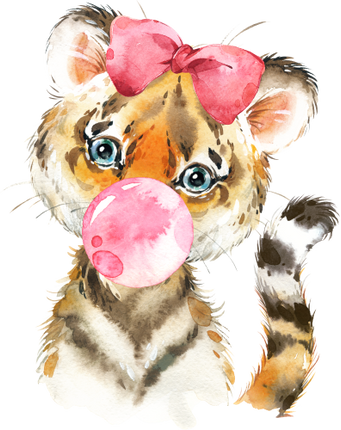 (s313-1-2I-29_15) Baby Tiger Red Bow Bubblegum