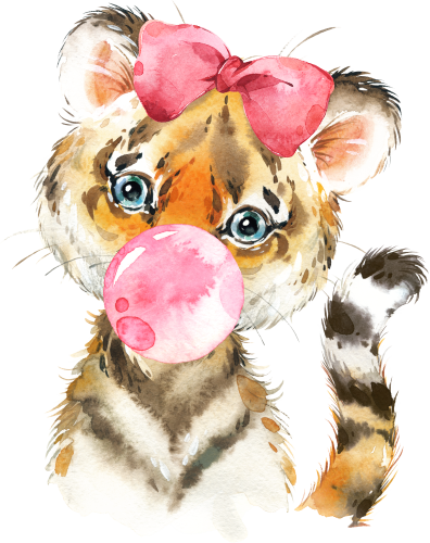 (s313-1-2I-29_15) Baby Tiger Red Bow Bubblegum