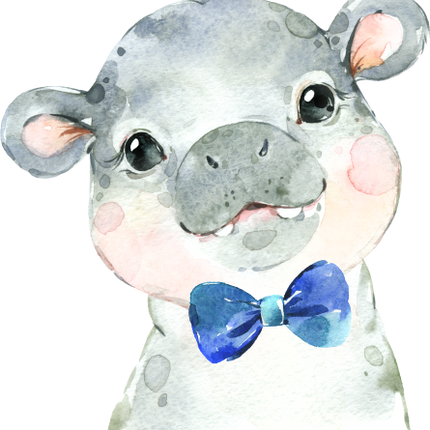 (s313-1-3K-8) Baby Hippo Blue Bowtie