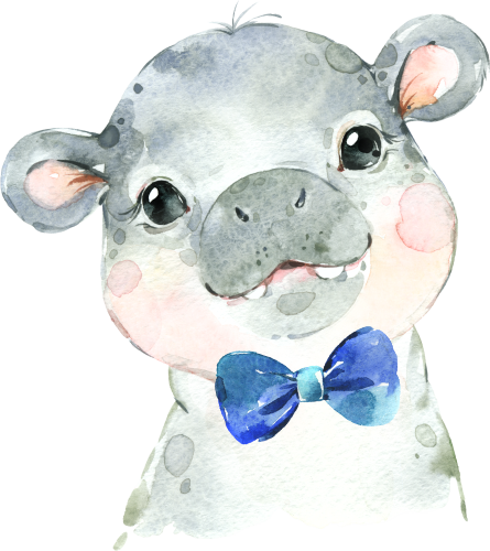 (s313-1-3K-8) Baby Hippo Blue Bowtie