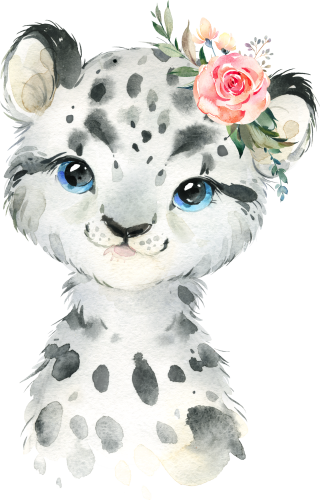 (s313-1-2M-34) Baby Snow Leopard Flowers